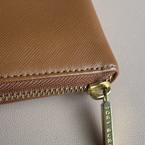 Tory Burch Continental Zip Around Wallet | Brown Brushed Saffiano Leather - Picture 5 of 5